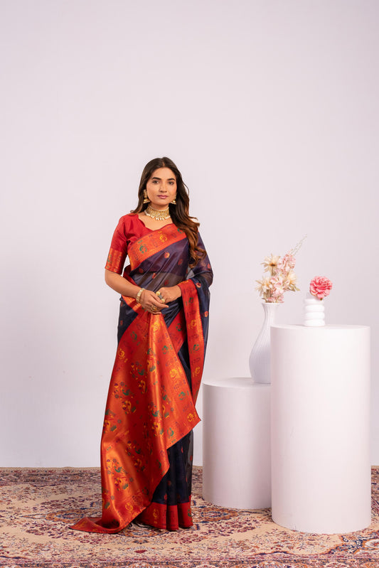 Classic Banarasi Paithani with Traditional Zari - BLUE