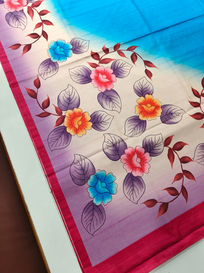 Modern Ethnic Saree with Floral Design -  Blue
