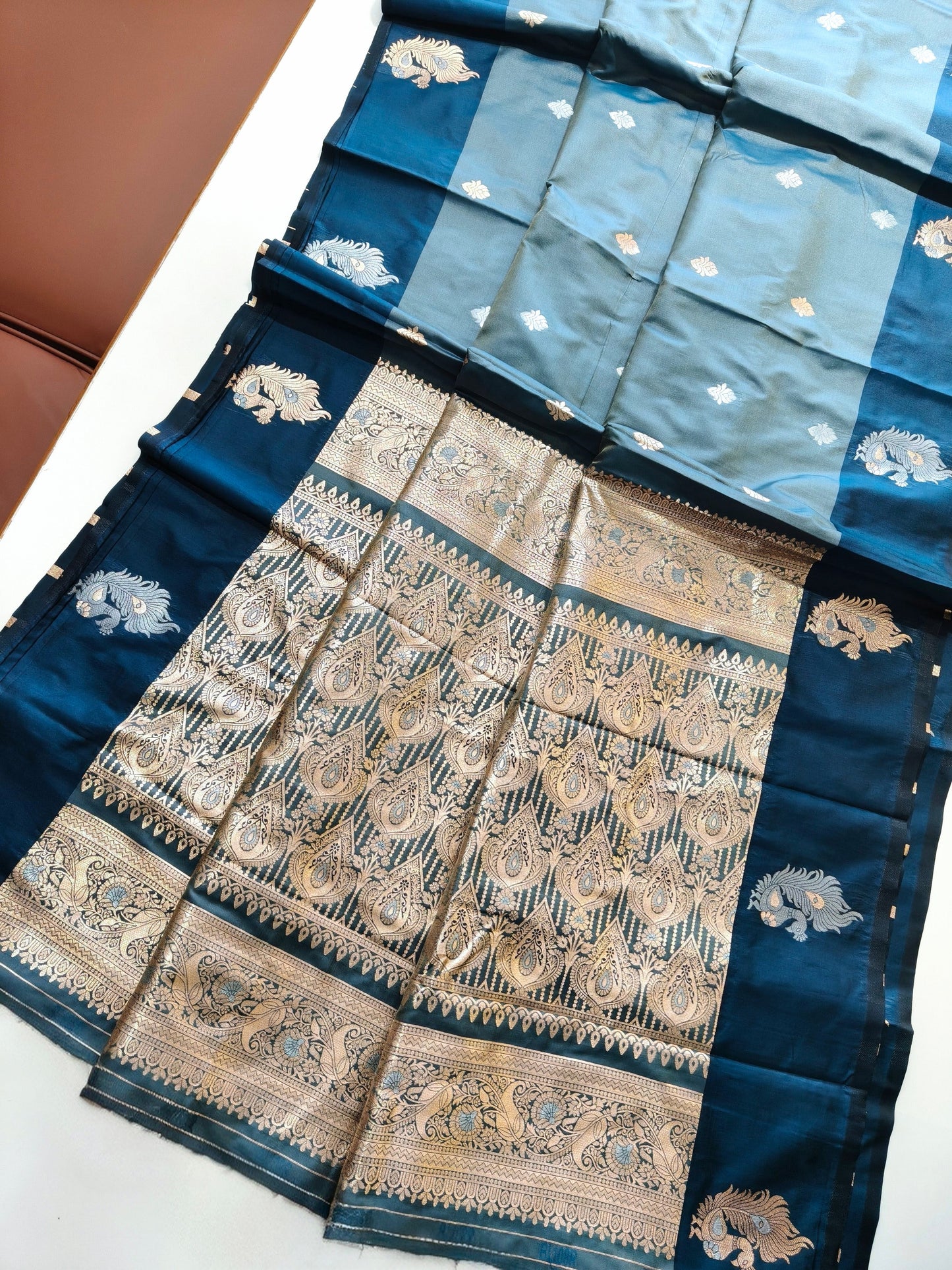 Banarasi Katan Silk Saree With Peacock Weaving  - BLUE
