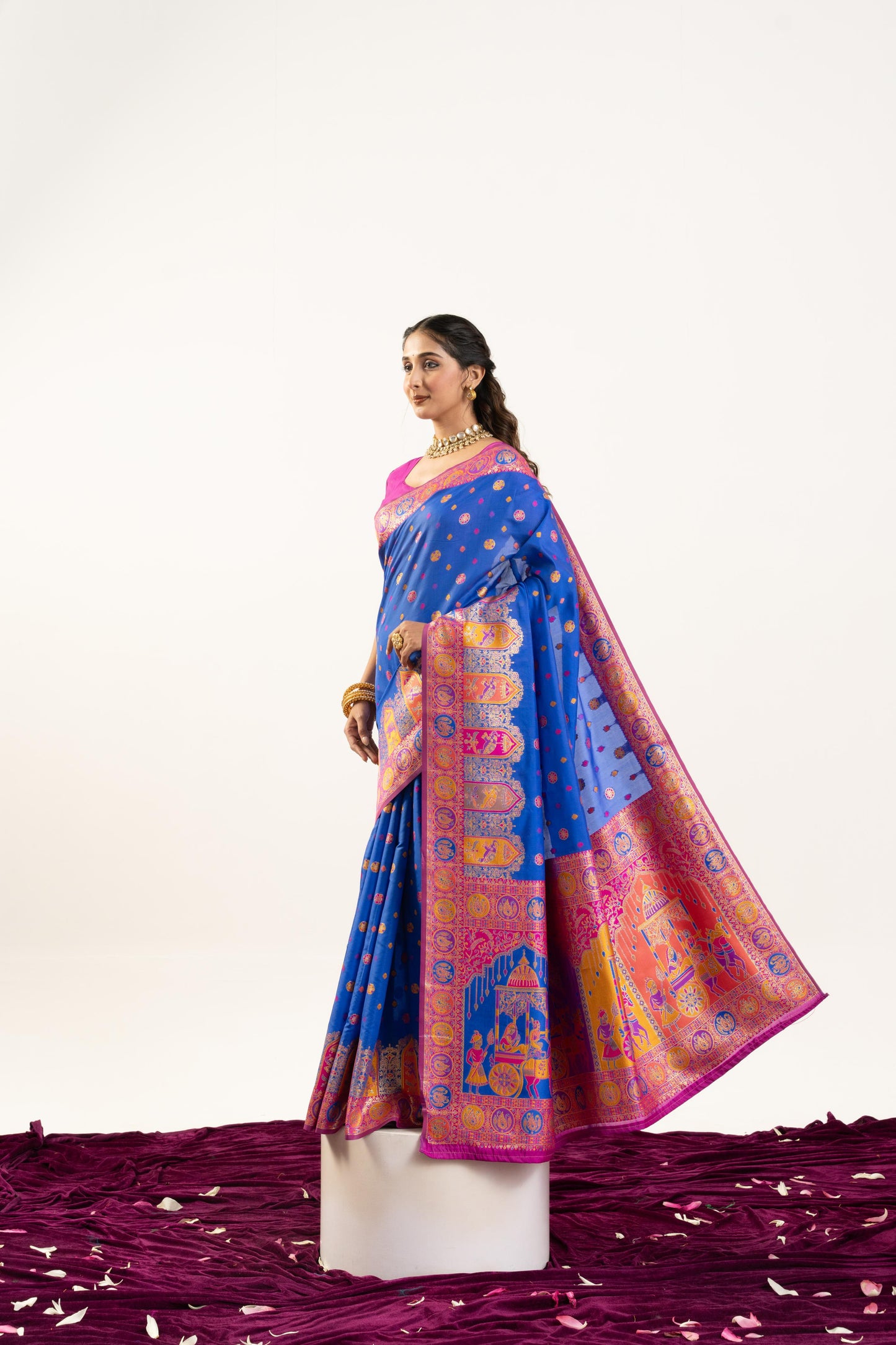 PURE SOFT PASHMINA SILK SAREE - BLUE