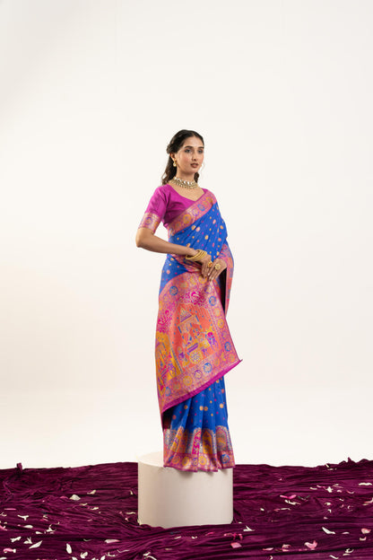 PURE SOFT PASHMINA SILK SAREE - BLUE