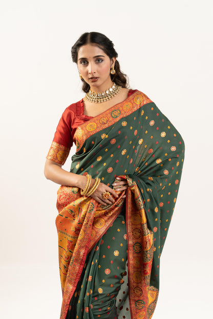 PURE SOFT PASHMINA SILK SAREE - BT GREEN
