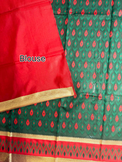 POCHAMPALLY IKKAT SILK SAREE -  BT GREEN
