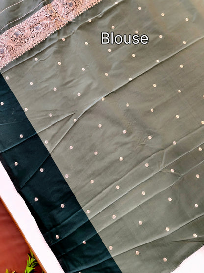 Banarasi Katan Silk Saree With Peacock Weaving  - BT GREEN