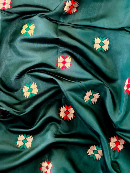 Banarasi Paithani With Bird & Floral Pallu - BT GREEN
