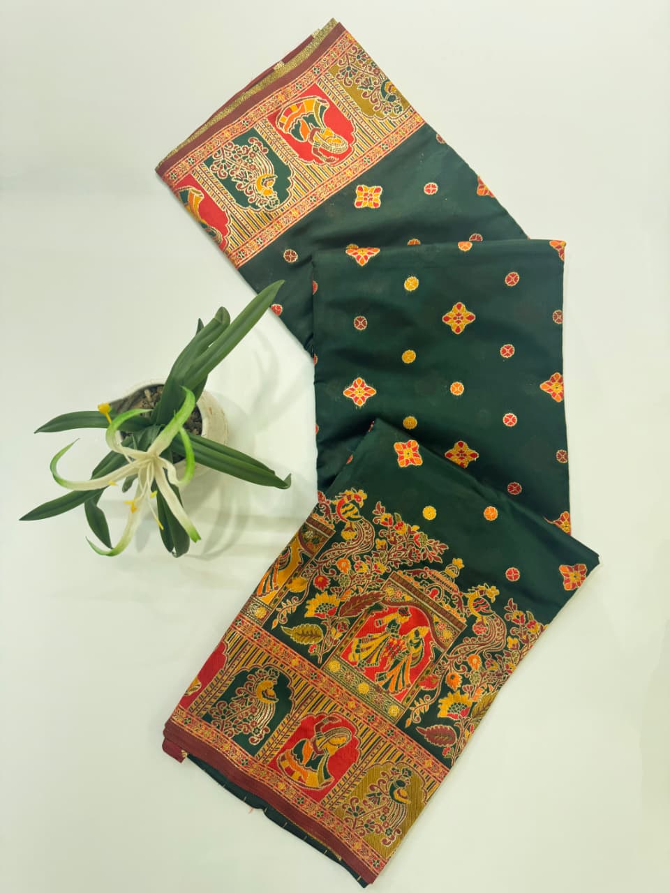SOFT BANARASI PASHMINA  SAREE -  BT GREEN