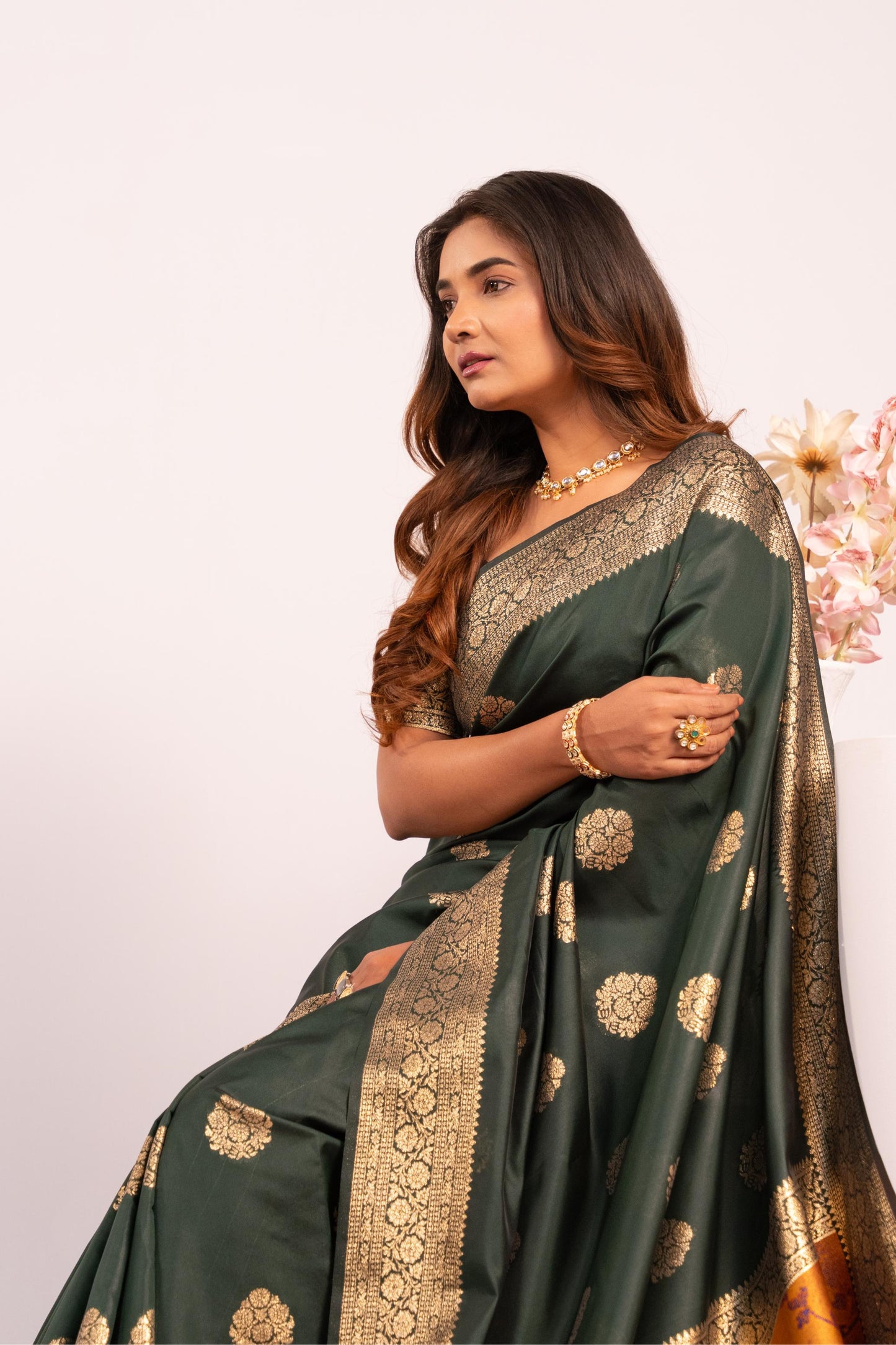 Handloom Banarasi Paithani Silk Saree with Artistic Peacock Pallu - BT GREEN