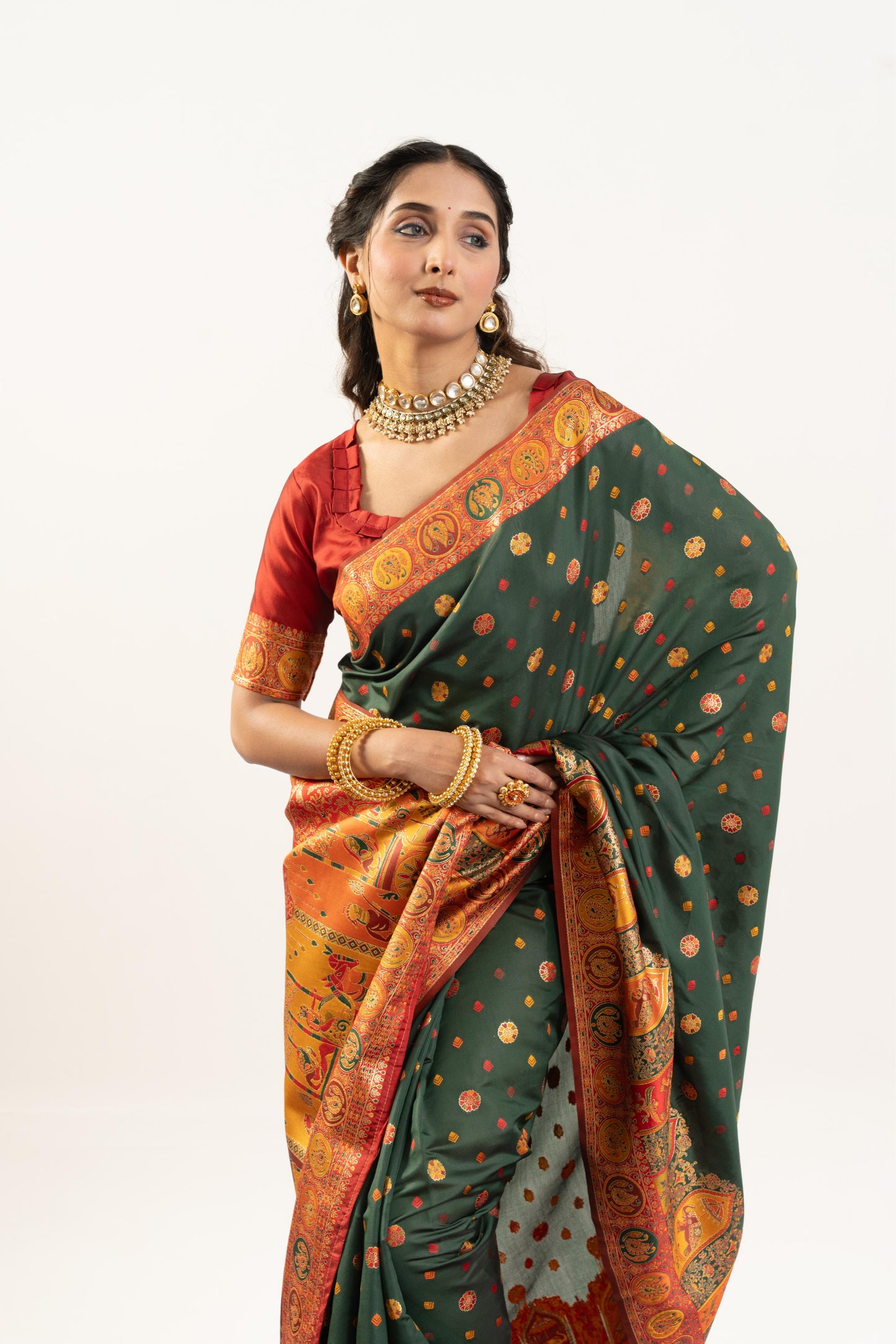 PURE SOFT PASHMINA SILK SAREE - BT GREEN