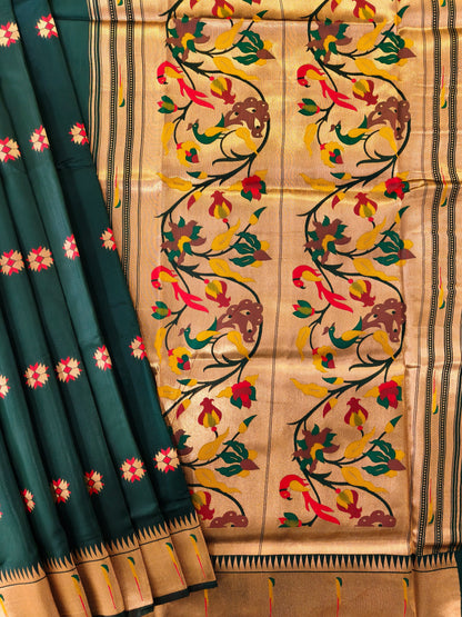 Banarasi Paithani With Bird & Floral Pallu - BT GREEN