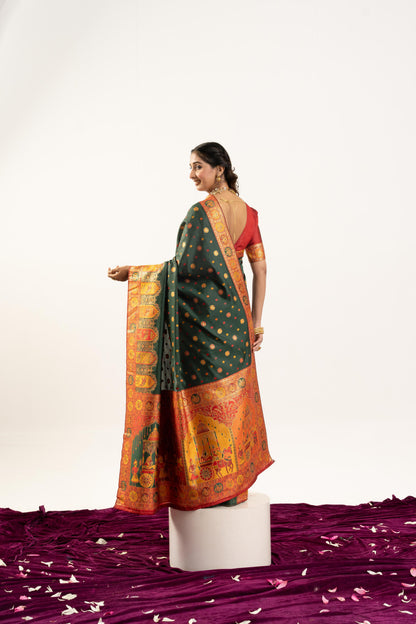 PURE SOFT PASHMINA SILK SAREE - BT GREEN