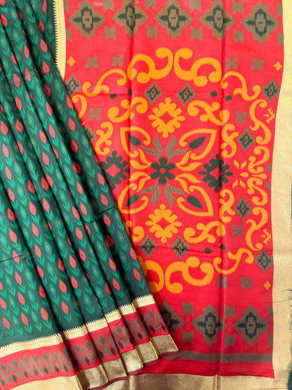 POCHAMPALLY IKKAT SILK SAREE -  BT GREEN