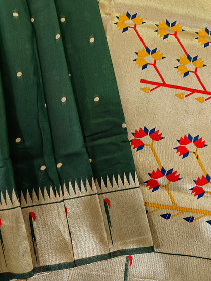 Banarasi Paithani Saree Design with Traditional Kalpavalli Pattern-BT GREEN