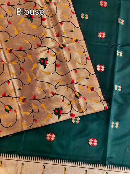 Banarasi Paithani With Bird & Floral Pallu - BT GREEN