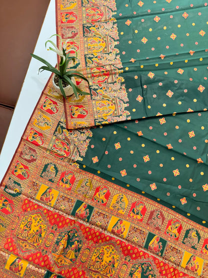 SOFT BANARASI PASHMINA  SAREE -  BT GREEN