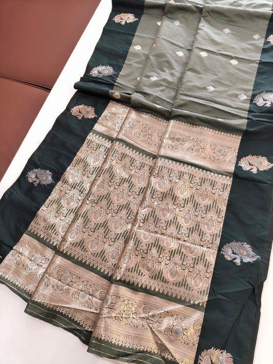 Banarasi Katan Silk Saree With Peacock Weaving  - BT GREEN
