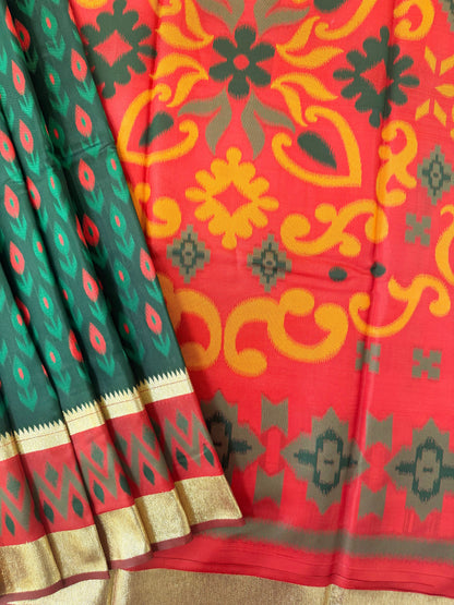 POCHAMPALLY IKKAT SILK SAREE -  BT GREEN