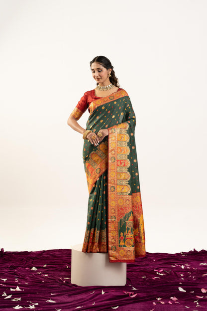 PURE SOFT PASHMINA SILK SAREE - BT GREEN