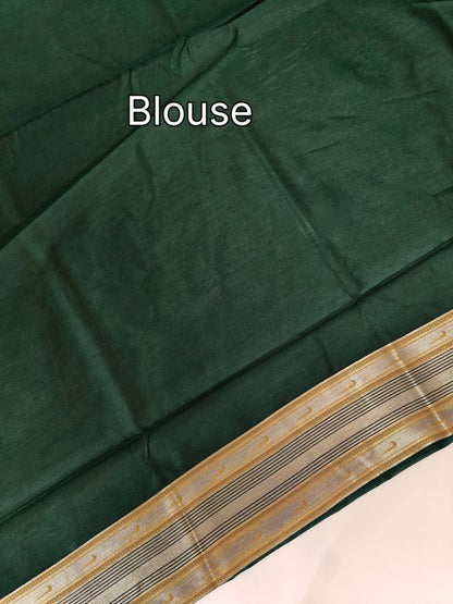 Heritage Hand-Weaving Silk Saree with Parrot Design- BT GREEN