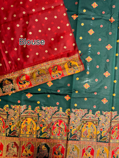 SOFT BANARASI PASHMINA  SAREE -  BT GREEN