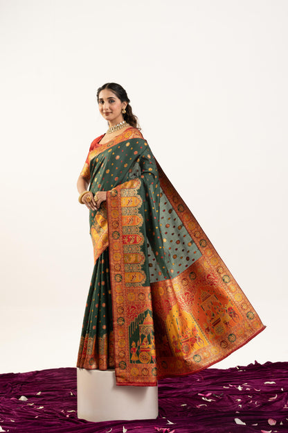 PURE SOFT PASHMINA SILK SAREE - BT GREEN