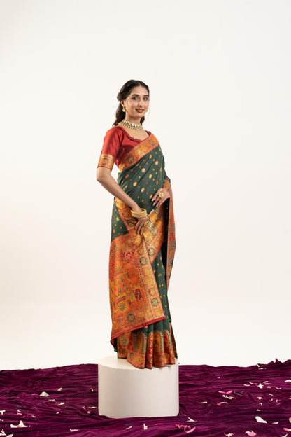 PURE SOFT PASHMINA SILK SAREE - BT GREEN