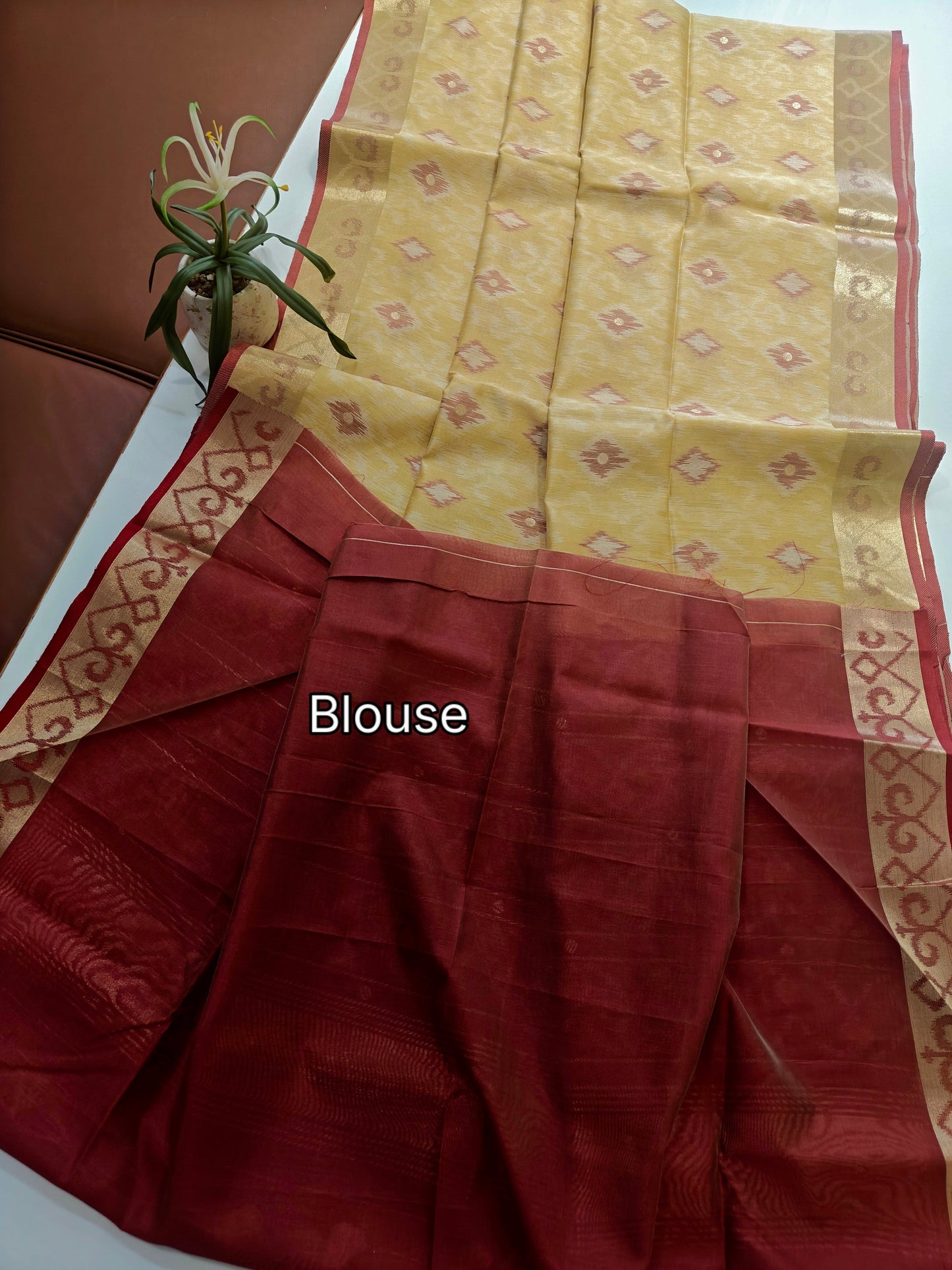 Raw Silk Ikkat Saree With Zari Woven Border-CHIKU