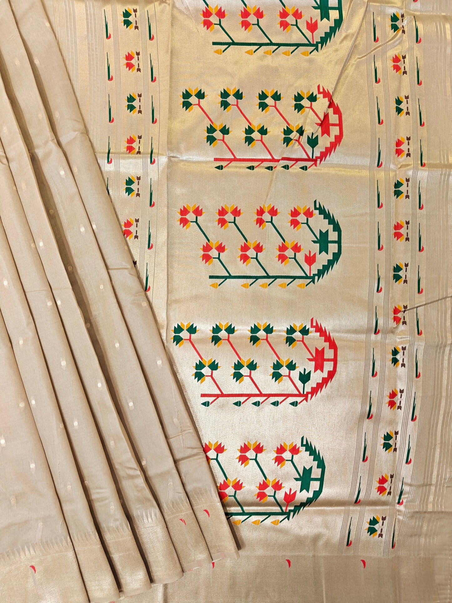 Banarasi Paithani Saree Design with Traditional Kalpavalli Pattern-CHIKU