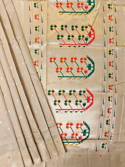 Banarasi Paithani Saree Design with Traditional Kalpavalli Pattern-CHIKU