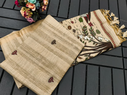 Pure Ghicha Cotton Saree with Traditional Pallu- CHIKU