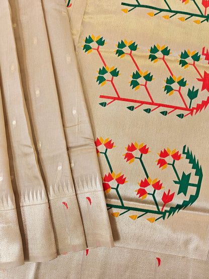 Banarasi Paithani Saree Design with Traditional Kalpavalli Pattern-CHIKU