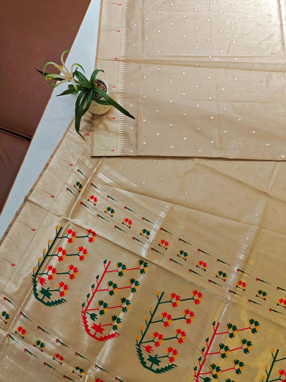 Banarasi Paithani Saree Design with Traditional Kalpavalli Pattern-CHIKU