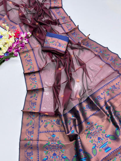 Designer Paithani Saree with Rich Zari Pallu- COFFEE