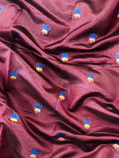 Paithani Silk Saree with Floral Motifs and Zari Pallu - COFFEE