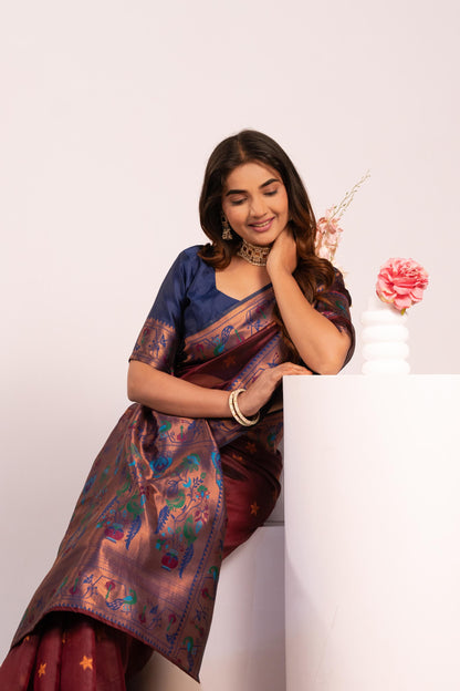 Pure Banarasi Paithani Silk Saree - COFFEE