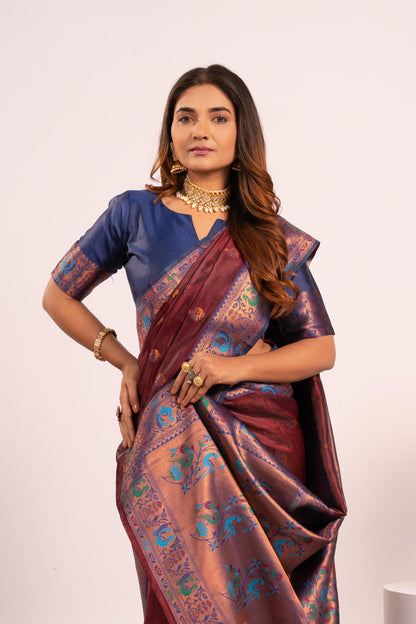 Classic Banarasi Paithani with Traditional Zari - COFFEE