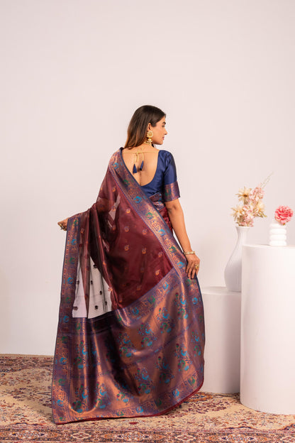 Classic Banarasi Paithani with Traditional Zari - COFFEE