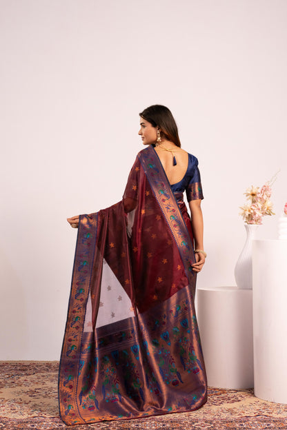 Pure Banarasi Paithani Silk Saree - COFFEE