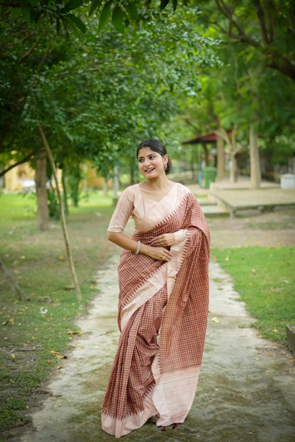 Aarita Authentic Ikkat Handloom Saree- COFFE
