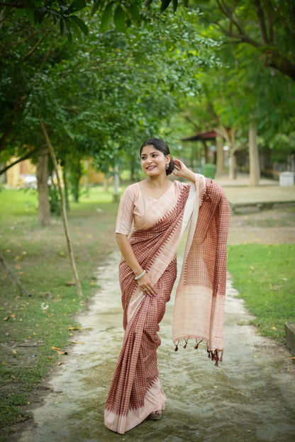Aarita Authentic Ikkat Handloom Saree- COFFE