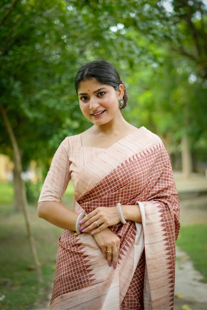Aarita Authentic Ikkat Handloom Saree- COFFE