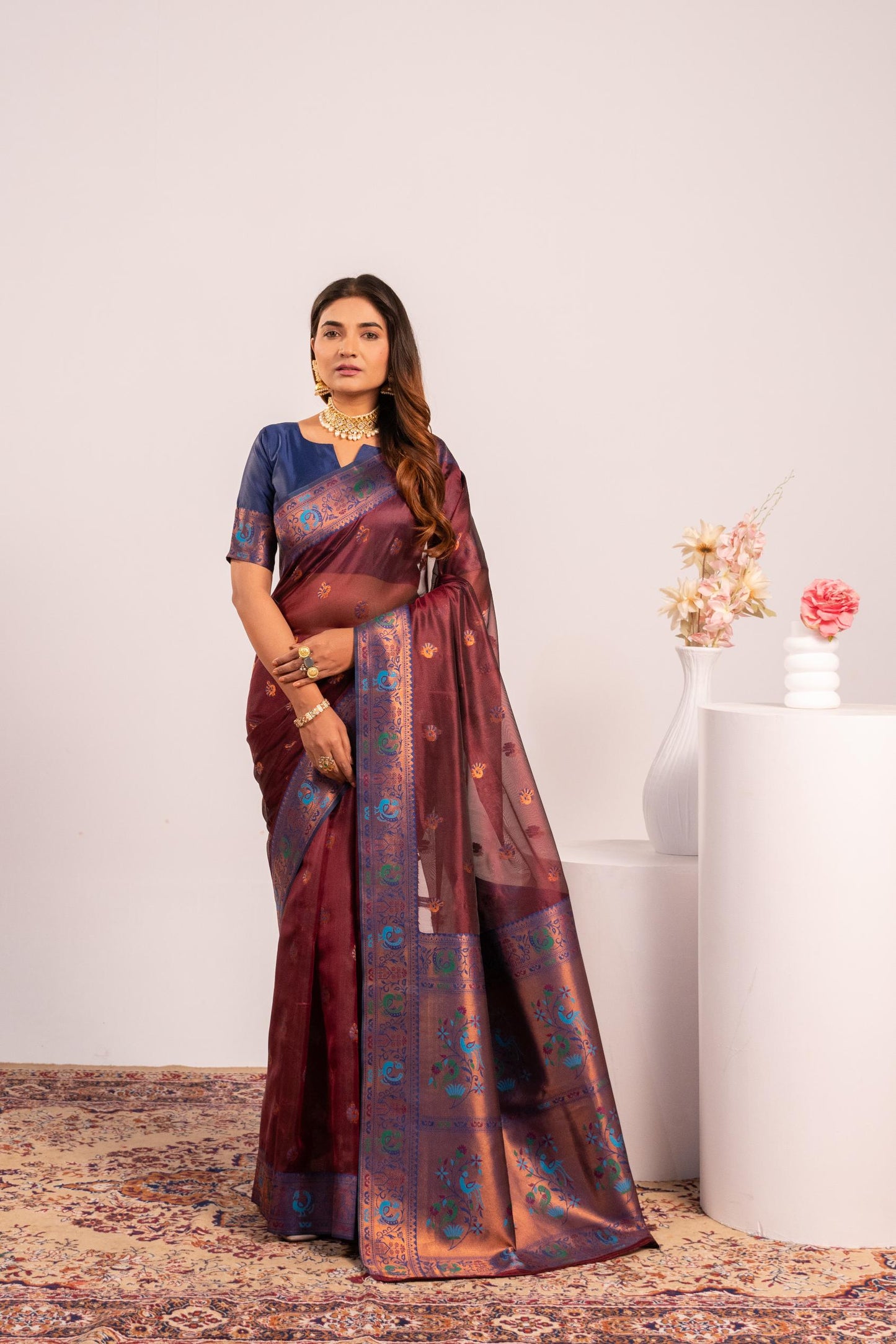 Classic Banarasi Paithani with Traditional Zari - COFFEE