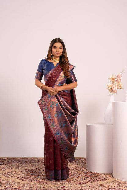 Classic Banarasi Paithani with Traditional Zari - COFFEE