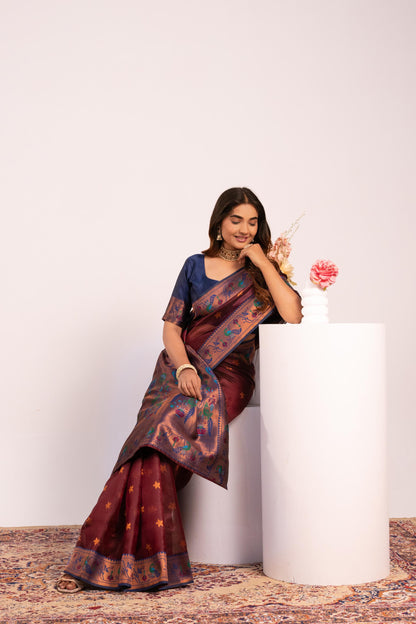 Pure Banarasi Paithani Silk Saree - COFFEE