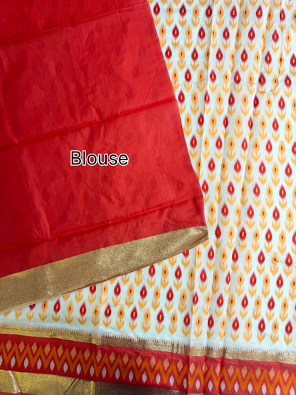 POCHAMPALLY IKKAT SILK SAREE -  CREAM