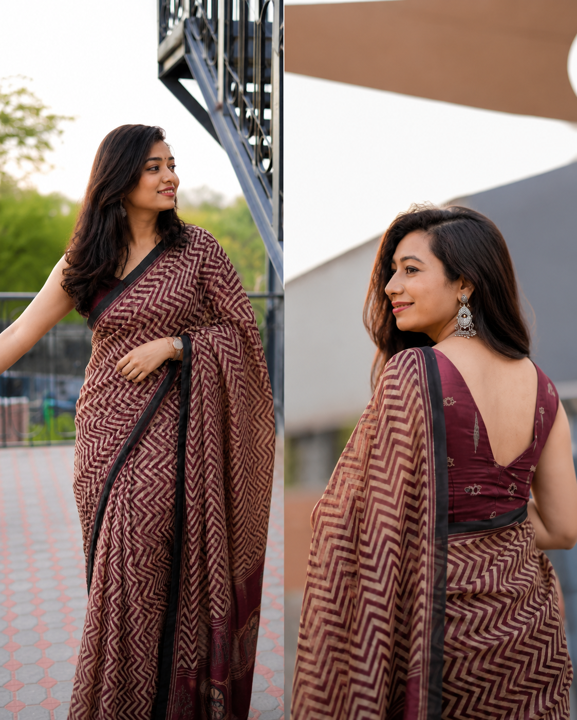 Tusaar Silk Zigzag Print Saree with Unstitched Blouse