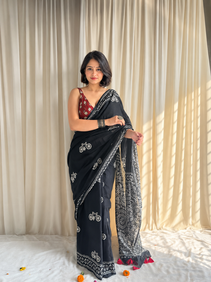 Traditional  Tussar Silk Saree with Unstitched Blouse Piece – Intricate Artisan Print