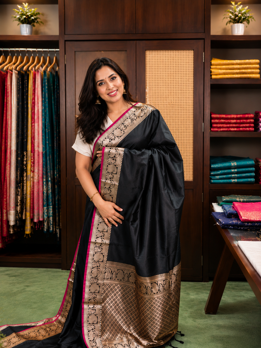 Banarasi Silk Saree with Designer Zari Border & Blouse Piece