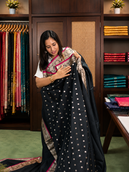Banarasi Silk Saree with Designer Zari Border & Blouse Piece