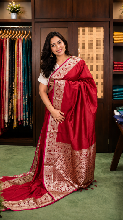 Banarasi Silk Saree with Designer Zari Border & Blouse Piece