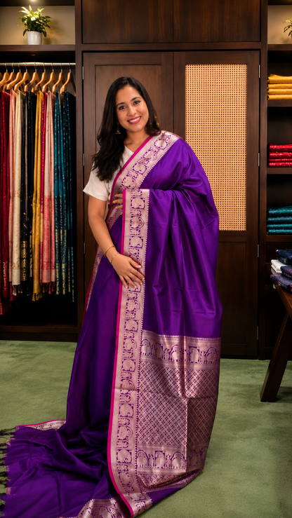 Banarasi Silk Saree with Designer Zari Border & Blouse Piece